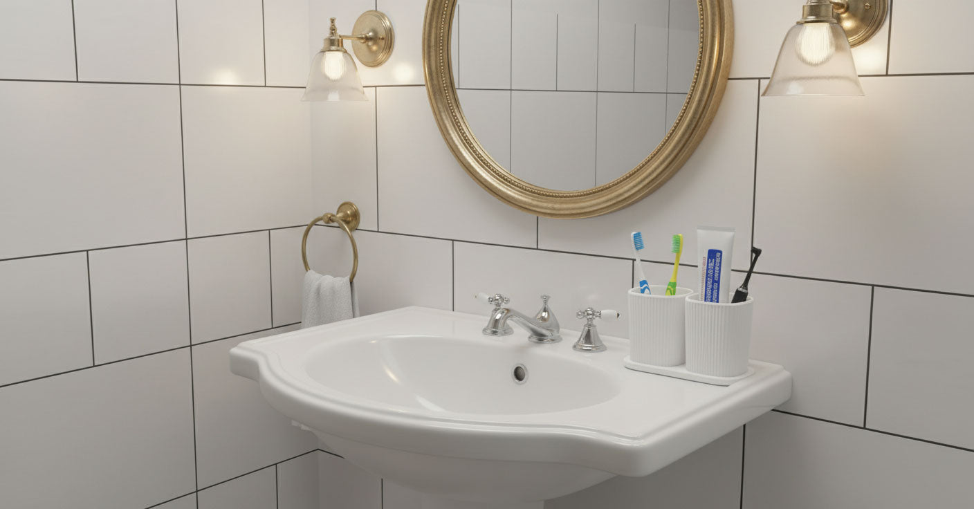 Ribbed Double Holder – Modern Bathroom Organizer, Minimalist Countertop Storage, Couples Toothbrush Stand