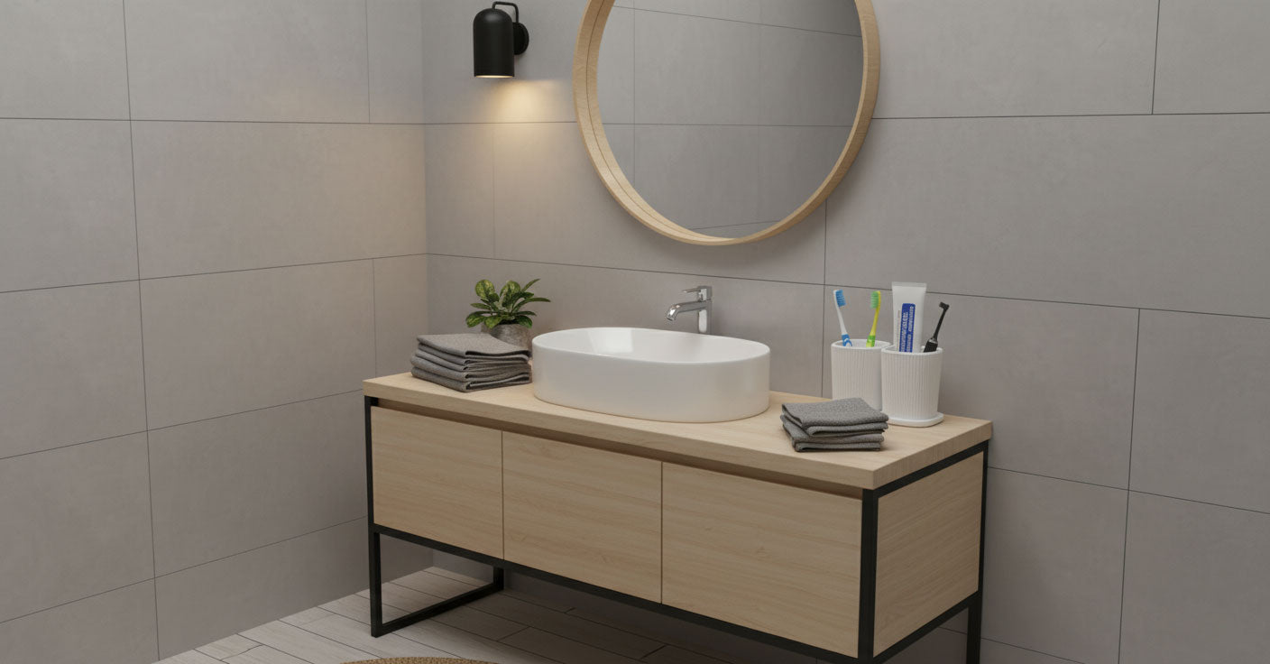 Ribbed Double Holder – Modern Bathroom Organizer, Minimalist Countertop Storage, Couples Toothbrush Stand